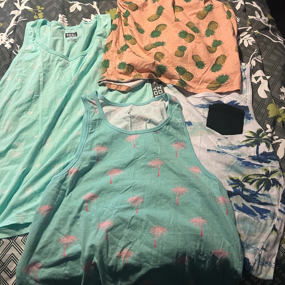 Men’s Tropical Tank Top Set - Blue, Pink, Green